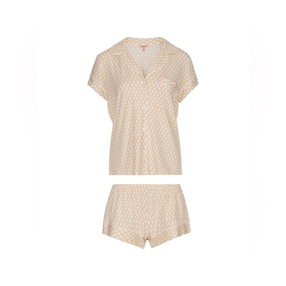 Eberjey Gisele Printed Tencel Short PJs Set in Retro Geo Oat - S - Picture 2 of 11